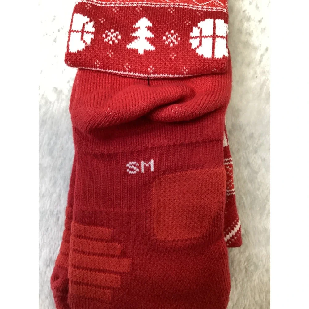 Nike Elite Christmas Socks Red White Gold Santa Fair Isle Crew Small NWOT